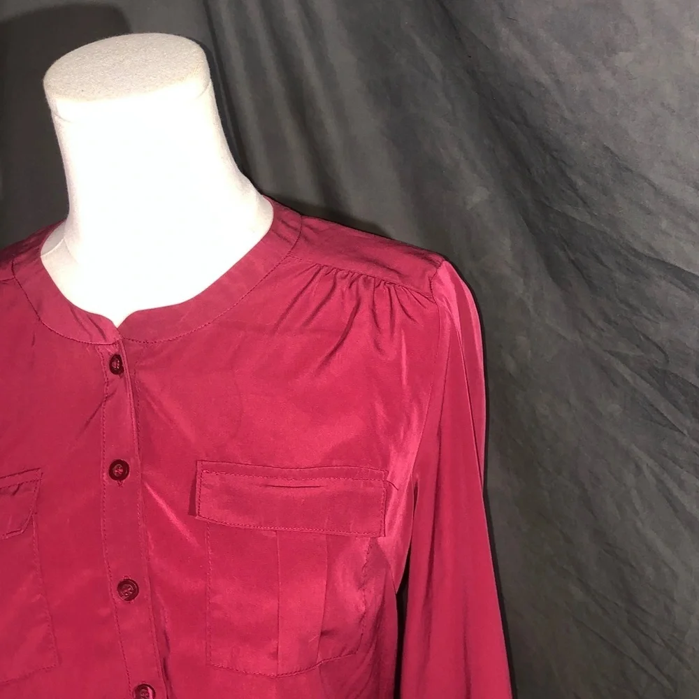 80’s Women's Dark Hot Pink Button-Up Blouse Size Small - Picture 11 of 16